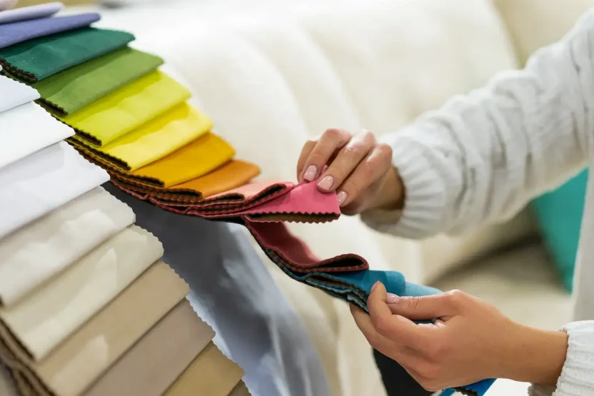the-woman-chooses-the-fabric-on-the-sofa-textile-industry